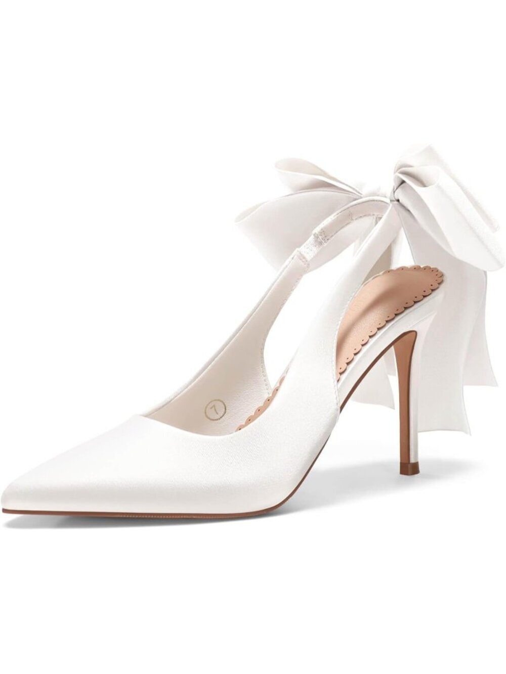 Women's White Slingback High Heels with Bow Closed Pointed Toe Dress Shoes